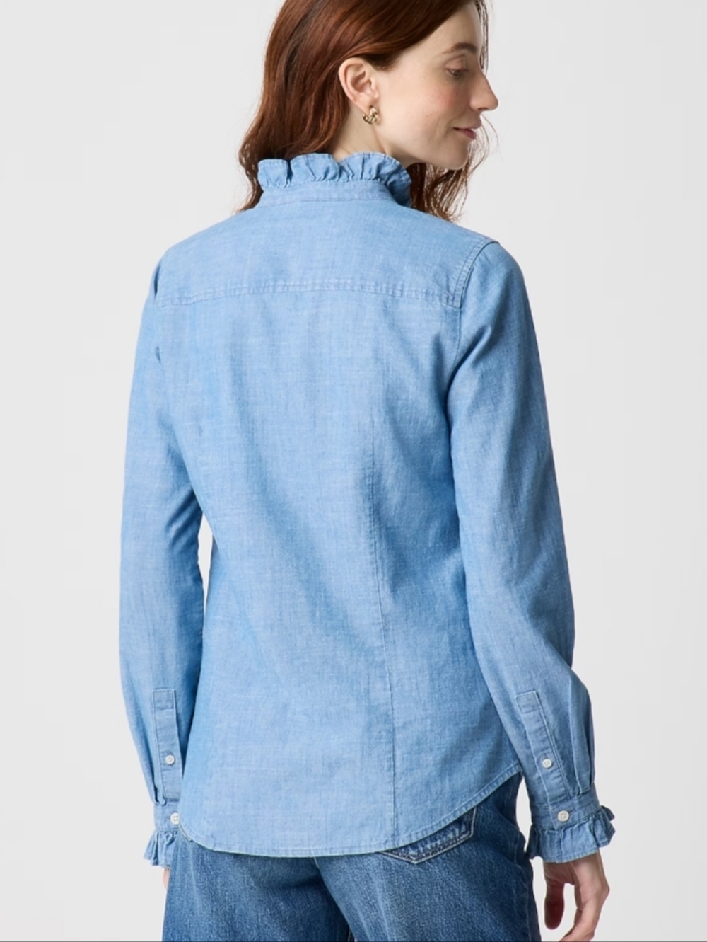 J. Crew Ruffle Chambray Button Down Shirt Large - Picture 3 of 9